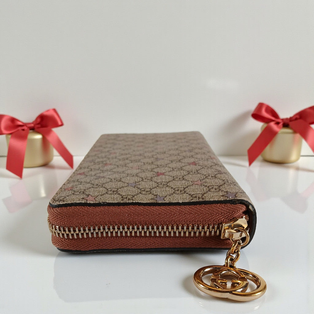 Gucci Micro GG Star Supreme Coated Canvas Zip Around Wallet