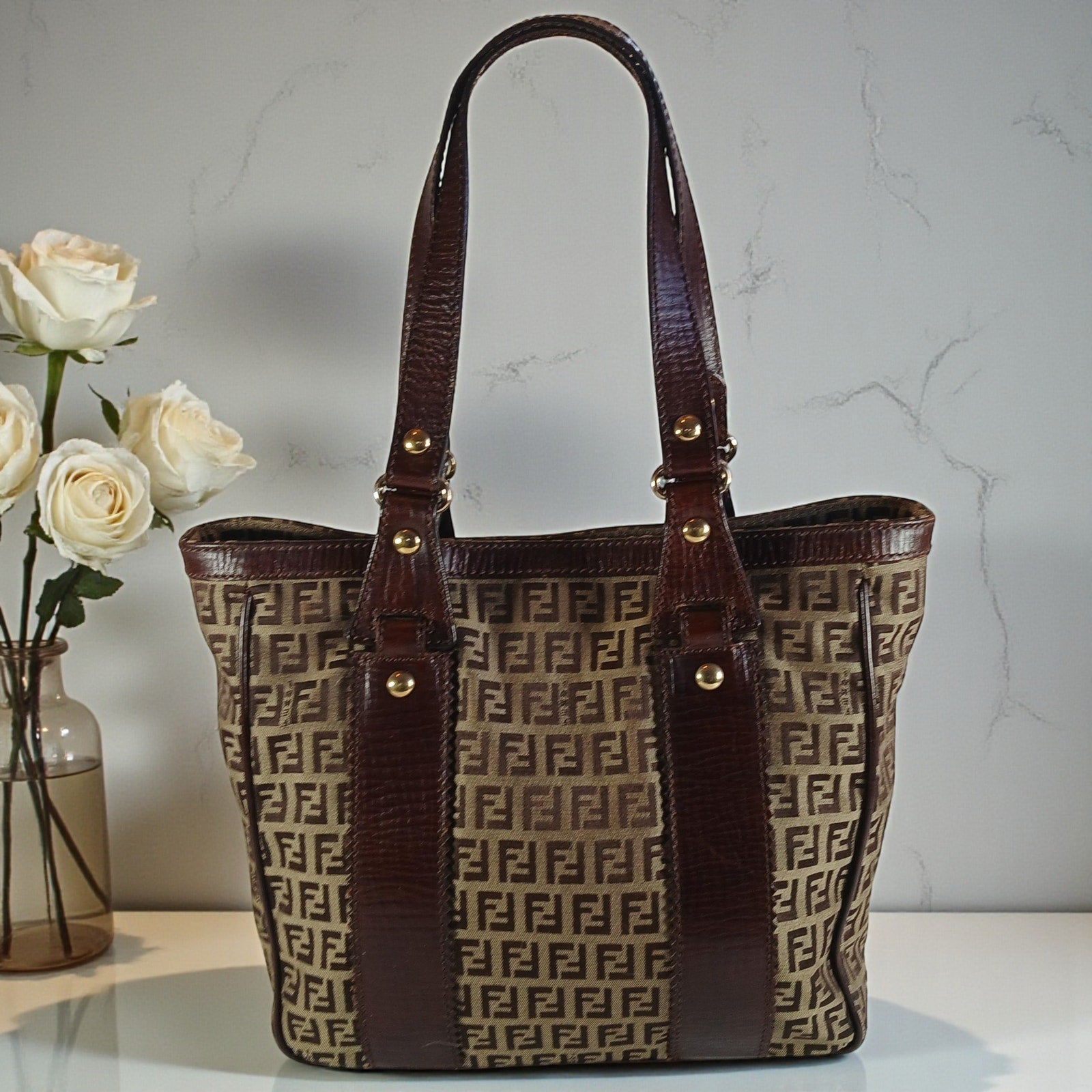 Fendi Authentic Vintage Zucchino Logo Canvas Tote Bag