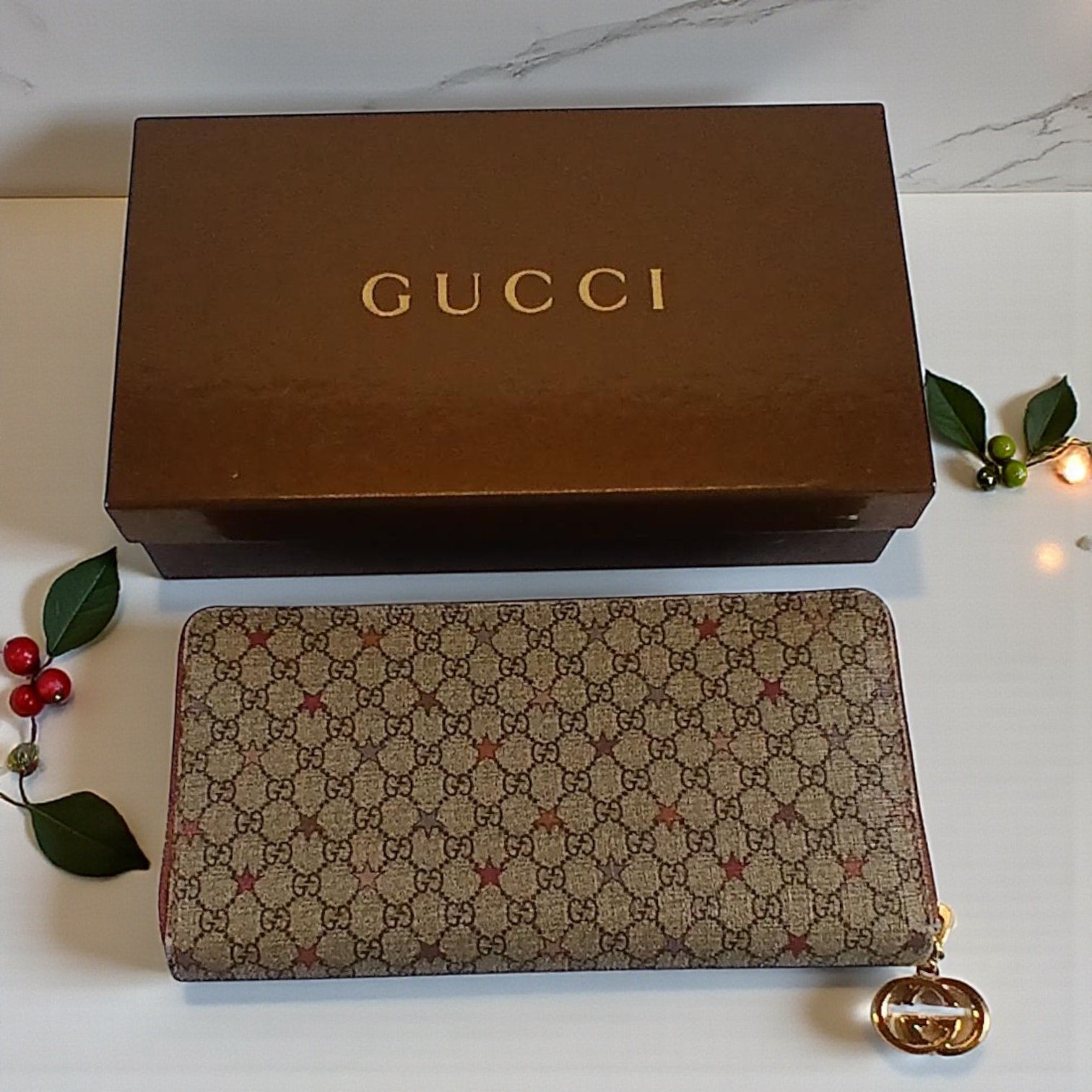 Gucci Micro GG Star Supreme Coated Canvas Zip Around Wallet