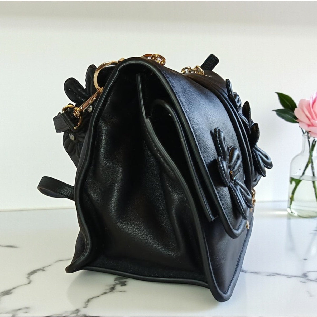 NWT MCM Limited Collection Medium Floral Appliqué Leather Shoulder/Crossbody Bag