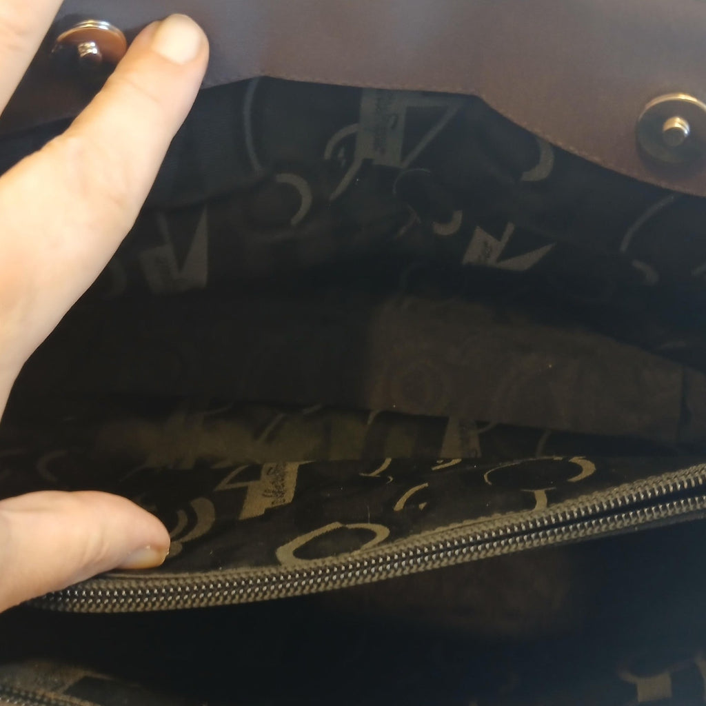 Salvatore Ferragamo Vala Tote in Brown Canvas with Logo Chain Strap