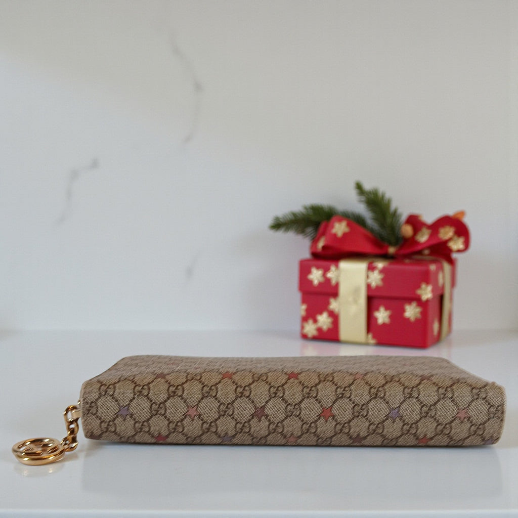 Gucci Micro GG Star Supreme Coated Canvas Zip Around Wallet