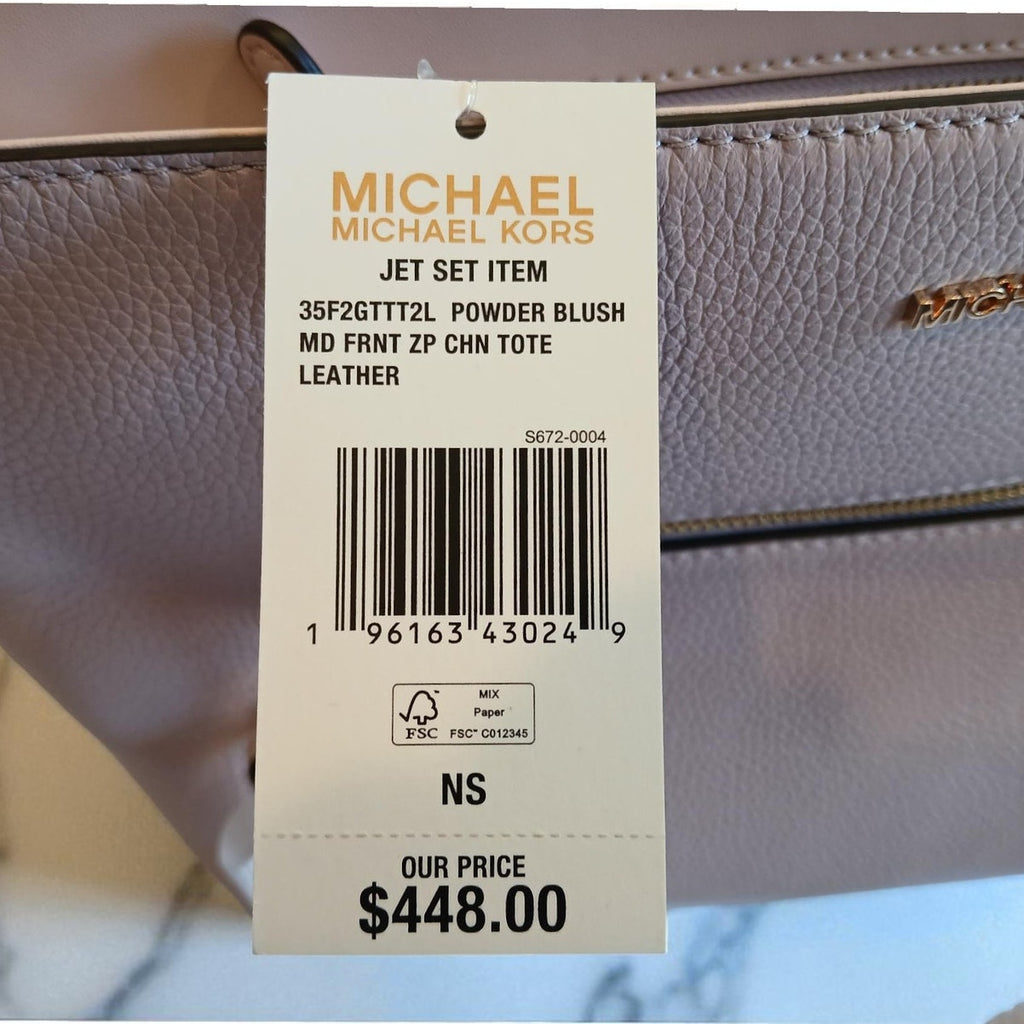 Michael Kors Jet Set Medium Leather Front Zip Chain Tote Powder Blush NWT